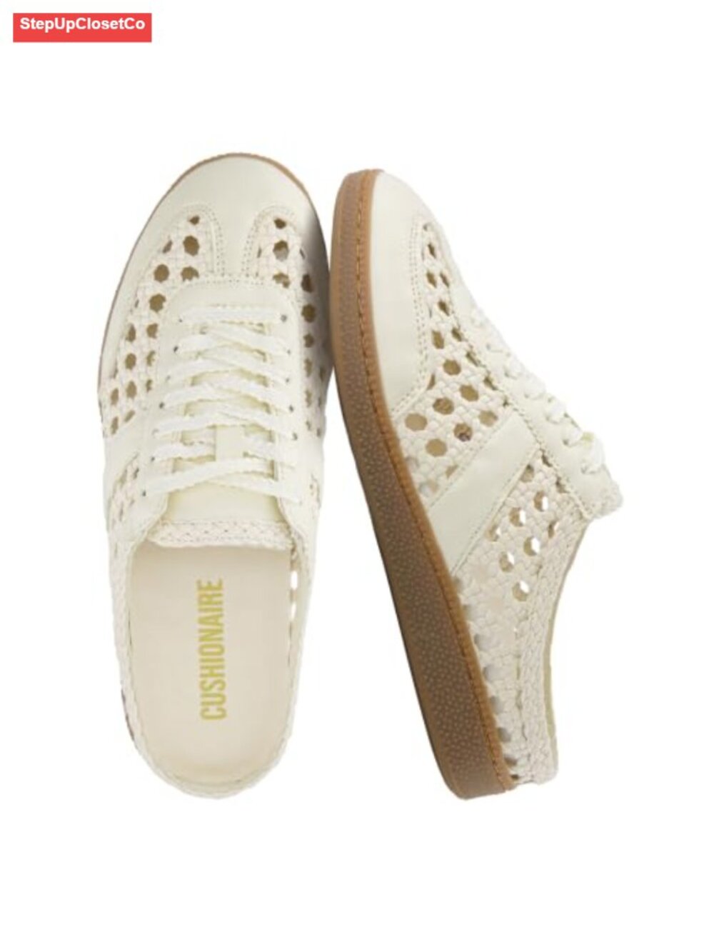 Woven Slip On Backless Sneaker Mules Round Toe Faux Leather